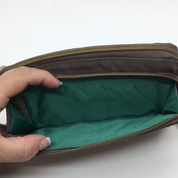 Travelon Taupe Gray Fabric Nylon Zip Inner Pocket Wristlet Wallet Accordion - Picture 3 of 12